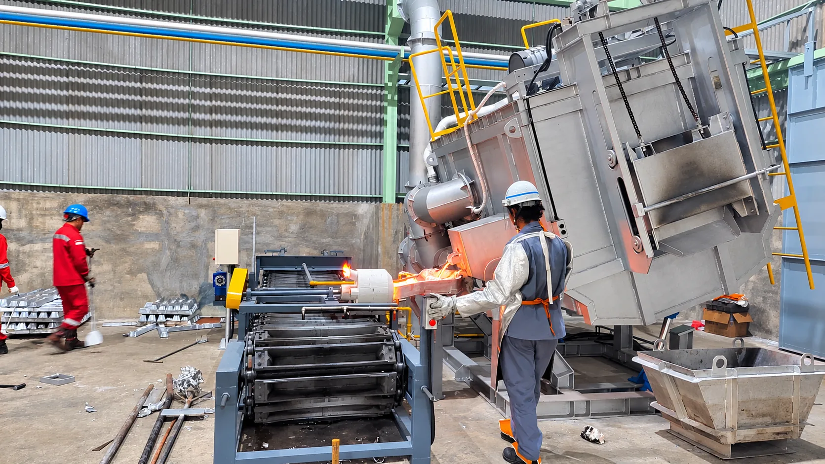 Process equipment with conveyor installed inside the finished plant building
